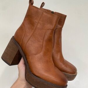 Brown Leather Chunky Boots